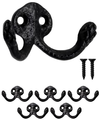 Fuxxer 5x Rustikale Wandhaken aus Eisen, Gusseisen-Design, Handtuch- & Kleiderhaken, schwarz