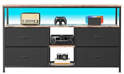 MINGZHE Mueble para TV, mesa de TV retro, soporte para medios, soporte de TV con cajones, centro de entretenimiento, consola de medios, soporte de TV para salón, retro, negro, 137 x 30 x 78 cm