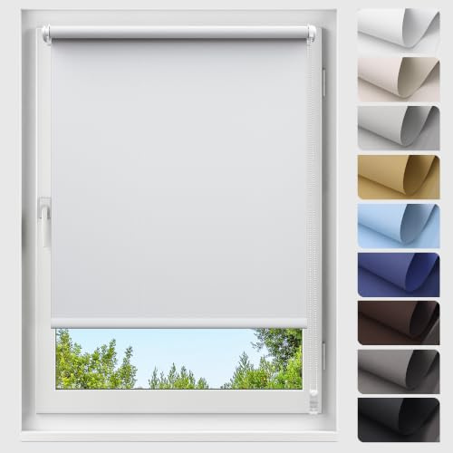 Allesin Verdunklungsrollo ohne Bohren, Weiß B40 x H140cm (Stoffbreite 40 cm), Thermorollo Klemmrollo, 100% Verdunkelung, Wärmeschutz, UV-Schutz, Sichtschutz für Fenster und Balkontür