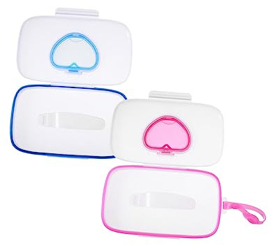 WOONEKY 2 Stück Tragbare Feuchttücher Box Herzform Aufbewahrung Wet Wipes Behälter Leicht mit Druckknopf Für Unterwegs und Kinderwagen Weiß Blau