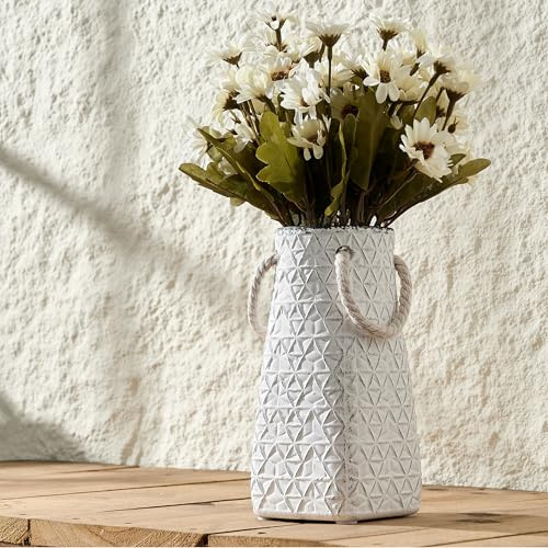 Weiße Keramikvase, 17,8 cm, modernes Bauernhaus, niedlich, Boho, handgefertigt, antikes Dekor, schlichter nordischer Stil, ästhetische dekorative Blumenvasen für Heimdekoration, Wohnzimmer