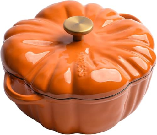 Cast Iron Dutch Oven, Pumpkin Shape Cooking Pot Casserole with Lid and Handles, Non-Stick Stew Pot Soup Pot Halloween Cooking Pot Enamel Cookware Crock Pot for Soup Porridge Stew,1.8L