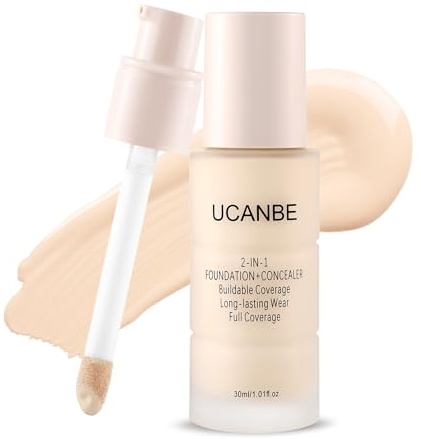 UCANBE 2-in-1 Foundation & Concealer 30ml Mattierend & Full Coverage | Wasserfestes Make-up mit Hyaluronsäure. Langanhaltende Grundierung für ölige, Mischhaut & normale Haut (Klassisches Beige)