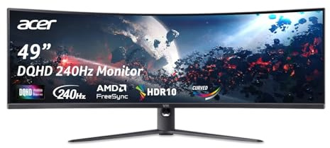 acer Nitro EI491CUU 49 UltraWide DQHD 5120 x 1440, 1000R 32:9 Curved Gaming Monitor, AMD FreeSync, 240Hz Refresh Rate, 3ms (G to G), 1 Display Port 1.4 and 2 Ports