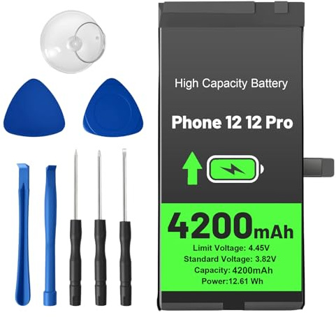 Akku für iPhone 12/12 Pro, 4200 mAh Hochleistungs-Lithium-Polymer Ersatzakku mit Werkzeugset, Zuverlässiger Austauschakku für iPhone 12 akku und iPhone 12 pro akku Reparatur