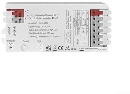 Minhe LED-Streifen-Dimmer-Controller für Zigbee, 3-Draht, 2-Draht, 12 A max. Ausgang, intelligenter DC12–24 V, IP20-bewerteter Transformator, kompatibel mit 2,4 G Fernbedienung