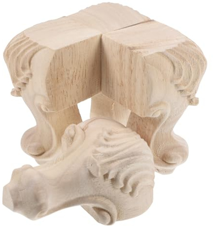 ANDRESLAD Lot de 4 Pieds de Meuble en Bois Massif 10X6 CM pour Armoire et Table Style Européen Sculpté Pieds Adaptés pour Meubles de Salon et Salle à Manger