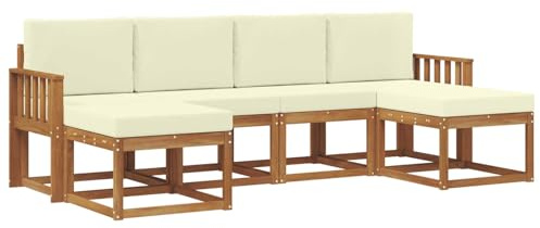 vidaXL Outdoor-Sofagarnitur mit Kissen 6 pcs Natur und Creme, Moderne Outdoor-Sofa Set, langlebige Gartenmöbel, stylische Pool Lounge, vielseitige Sitzmöbel