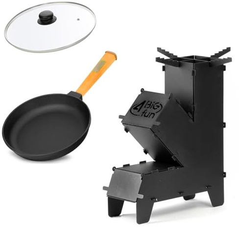 Raketenofen für Dutch Oven Campingkocher Ø22cm Gusseisenpfanne Rocket Stove Grillen Camping Hobo Holzofe
