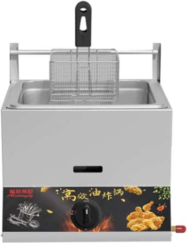 Friteuse à gaz de comptoir professionnelle, mono ou double bouteille, en acier inoxydable, pour usage domestique et professionnel. Puissance réglable, paniers et couvercles pour frites, beignets et