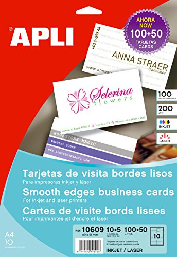 Apli Paper 10609 Tarjeta de Visita Blanca Bordes Lisos 15 H