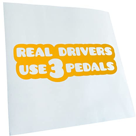 Kiwistar - Autoaufkleber - gelb - 60 x 21 cm - Real Drivers use 3 Pedals - Heckscheibenaufkleber Auto Aufkleber wetterfest für Kfz LKW Mofa Truck - Sticker außen selbstklebend Tuning Zubehör für