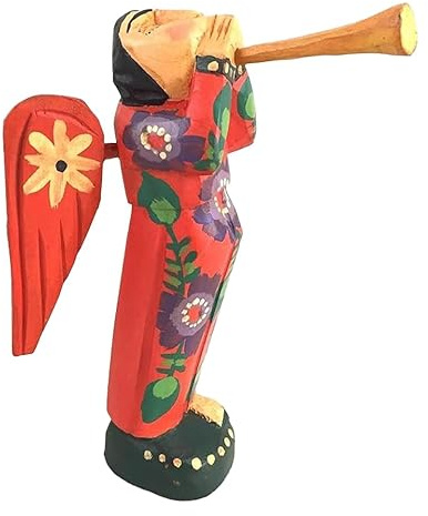 Altiplano Wooden Trumpet Angel Hand Carved Made in Guatemala