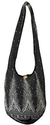 CCcollections Umhängetasche aus Baumwolle, große Boho-Hippie-Hobo-Handtasche mit 40 Drucken – Unisex-Umhängetasche (Silver Feather)