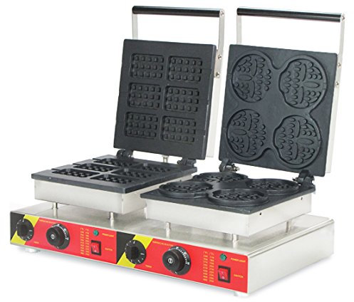 CGOLDENWALL NP-569 Commercial Waffle Making Machine 2 in 1 Waffle Iron Maker Non-stick Waffle Toaster Double-headed Waffle Baker Electric Belgian Waffle Stove (220V)