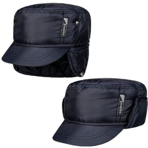 LIPODO Piumino Armycap con copriorecchie Uomo - Berretto Idrorepellente Foderato - Berretto da Uomo in Cotone - Cappellino Autunno/Inverno - Cappellino Invernale Blu Scuro M (56-57 cm)
