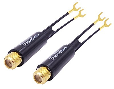 Fancasee (2 Stück vergoldet) 75 Ohm auf 300 Ohm UHF/VHF/FM passender Transformator-Konverter-Adapter mit F-Typ-Koaxial-Buchse, Koaxial-Stecker, Buchse für Kabel, Draht, Antenne, TV