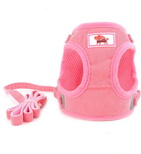 Zunea Small Dog Harness and Lead Sets No Pull Adjustable Reflective Step-in Soft Mesh Corduroy Vest Harnesses for Boy Girl Pet Dogs Puppy Chihuahua Cats Pink XS
