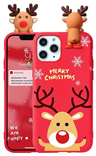 ZhuoFan Case for iPhone 11 Pro Silicone 3D Cartoon Christmas Elk Animal Back Cover, Kids Girls Cool Cute Funny TPU Slim Fit Rubber Bumper Protective Shockproof Case for iPhone 11Pro, Red 3