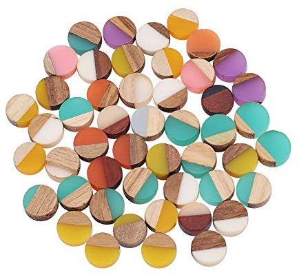 PH PandaHall 50 Stück Harz-Holzrohlinge flach rund geometrische Rhombus Holz Cabochons Vintage Harz Holz Statement für Halskette Ohrring Schmuck Findings (gemischte Farben, 10 mm)