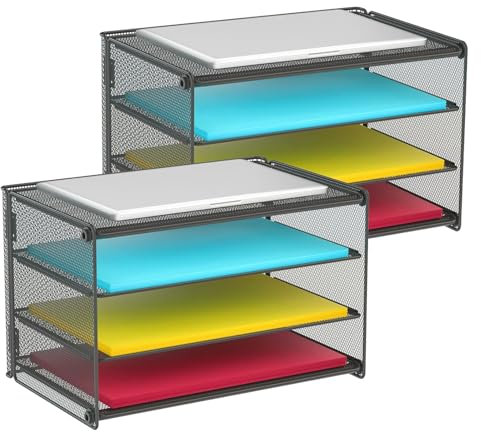 Samstar 2 Pack Paper Letter Tray, 3-Tier Desk File Organizer Paper Sorter Letter Shelf Rack, Mesh Made,Black
