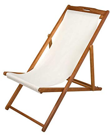 Aktive 61027 - Tumbona de madera para jardín, acacia, medidas 59x106x94 cm, asiento beige, respaldo reclinable, 3 posiciones, Mecedora jardín exterior, Mueble terraza