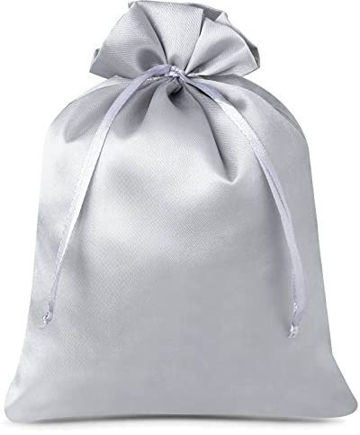 SAKETOS Satin Beutel Säckchen Stoffsäckchen mit Zugband Satinbeutel Säckchen mit Zugband Geschenkbeutel Säckchen Schmuck Beutel Geschenk Säckchen Schmuckbeutel I 5 Stück 15 x 20 cm – Silber