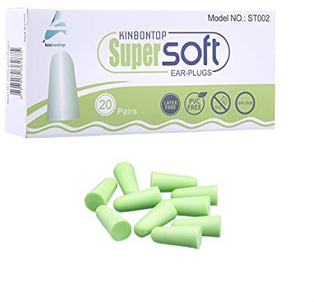 Kinbontop Schaumstoff-Ohrstöpsel, 38 dB SNR (Dämmwert), Lärmreduktion, Gehörschutz, Grün (20 Paar)