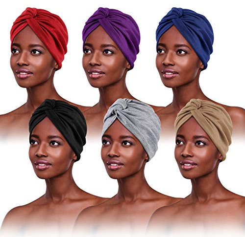 PHOGARY 6 Stücke Turban für Damen,Verknotet Turban Tuch Falten-Kopfbedeckung Damen Kopftuch Damen Sommer Turban Mütze Damen Chemo Kopfbedeckung Hut Für Haarverlust Chemo Mit Blume, 6 Farben