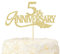 OVENJOY Tortenaufsatz zum 5. Hochzeitstag Gold Glitter Happy 5th Anniversary Tortendeko für 5 Jahrestag Party Cake Dekoration