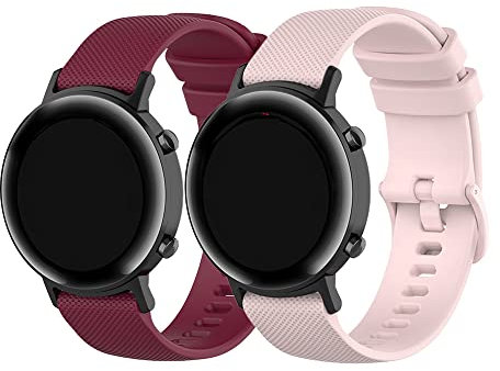 Silikon-Ersatzarmband für Huawei GT2 (42 mm) Smartwatch, Bandbreite 20 mm, Rosa/Weinrot, Standard,