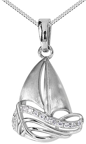 Kette mit Anhänger - Schiff - Silber 925/000 - Zirkonia