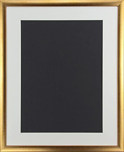 Massivholz-Bilderrahmen Dauphine 50 x 70 cm mit Passepartout passend für Bild 40 x 60 cm Rahmenfarbe: Gold patiniert,Passepartoutfarbe: Extra Weiß. Geeignet für Kunstdrucke, Poster und mehr.