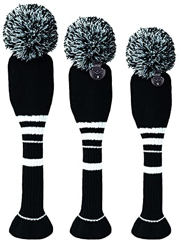 AMRTA Golf Club Wood Head Covers Pom Knit Driver Fairway Hybrids Sets | With Interchangeable Number Tags,Long Covers Protection,Easy On and Off,Stylish Eye-Catching Colors for Golf Bags