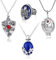 HJYZY 4 Stück Vampire Diaries Schmuck Daywalking Katherine Sapphire Elena Gilbert Eröffnung Eisenkraut Medaillon Bonnie Halskette Daylight Walking Siegel Damons Ring Schmuckset Cosplay für Fans