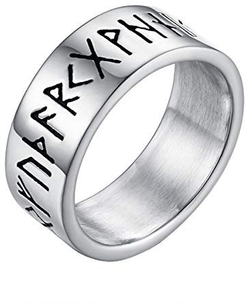 Wikinger Runen Ringe Herren Silber Edelstahl einfach Bandring für Männer Größe 57