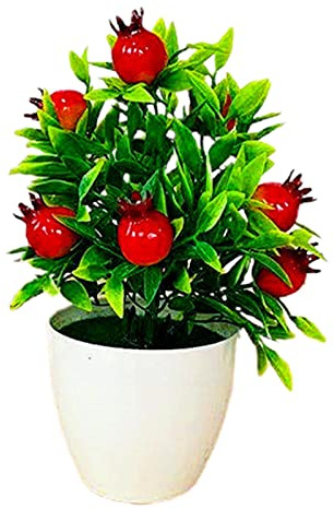 Mini Topfpflanzen Künstliche Kunststoff Obst Pflanzen Mini Orange Granatapfel Baumpflanze für Home Office Schreibtisch Zimmer Dekoration Pflanzen Bonsai Deko Pflanzen Kunstblumen in Vase Granatapfel