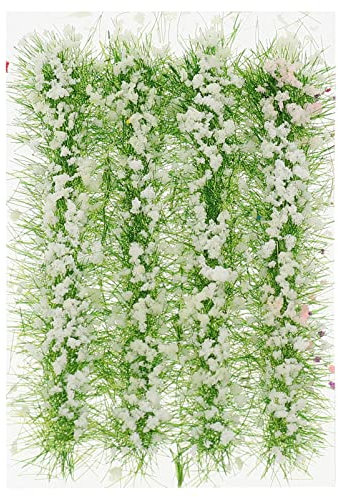 Housoutil Miniatur Blumen Modellbau Selbstklebende Büschel Landschaftsbau Geländebau Gras Mini Weiß Blumen Grasbüschel Modell DIY Tabletop Modelleisenbahn Mikrolandschaft Dekoration