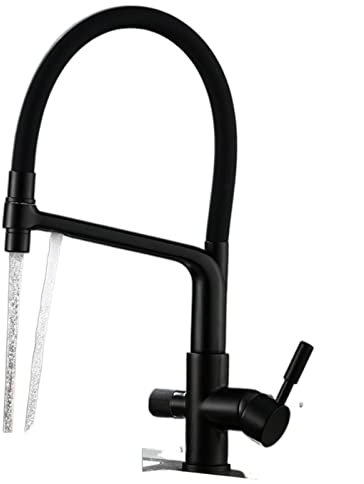 Chrome Cepillado Faucets de cocina con filtrado Cocina Doble Manija Tirante 360 Rotación Hot Hot Frol Agua Mezclador Fregajos Blanco Blanco (Color : Black A)