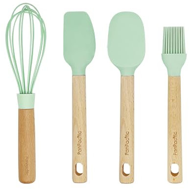 Lot de 4 ustensiles de cuisine en silicone de 22,9 cm pour ustensiles de cuisine antiadhésifs, comprenant une spatule en silicone, une spatule, une pinceau, un fouet (vert menthe)