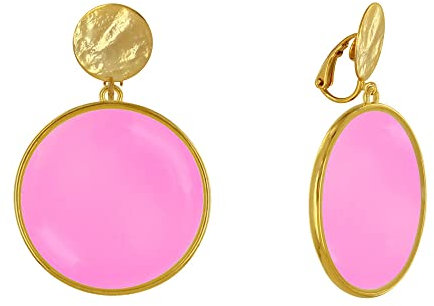 LES POULETTES BIJOUX - Orecchini Clip in Metallo Dorato Cerchio Colorato Traslucido - Fucsia