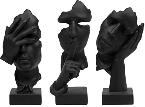 prosfalt 3 Pcs Thinker Statue, Silence is Gold Abstract Art Figurine, No Hear No See No Speak Modern Home Resin Sculptures Decorative Objects Decor for Home Office Bookshelf Desktop(Black) (A-41)
