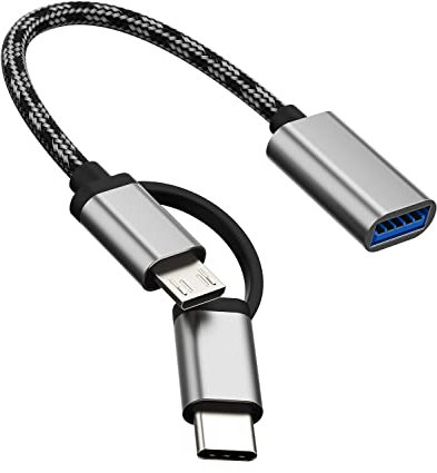 Adaptador USB hembra a micro USB + USB-C macho (2 en 1) 3.0 OTG Cable Apple IPhone15 Pro Max iPad Android Thunderbolt Converter compatible con Samsung, LG, MacBook, mouse, cámara, lector de tarjetas,