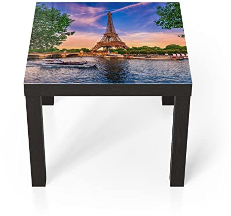 DEQORI Glastisch | schwarz klein 55x55 cm | Motiv Sommer in Paris | ausgefallener Beistelltisch aus Glas | Hochglanz Couchtisch fürs Wohnzimmer | moderner Couch Tisch mit Design