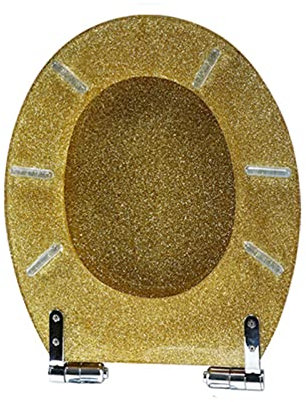 Abattant WC Standard, Abattant WC avec Frein De Chute, Lunette De Toilettes WC Universelle 42 X 36Cm en Résine Design À Paillettes, Siège Cuvette Toilette,d'or