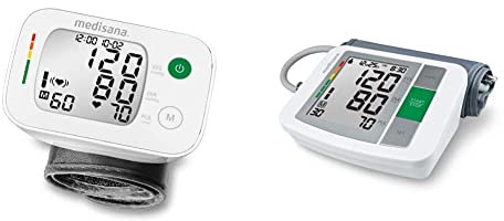 medisana BW 335 Handgelenk-Blutdruckmessgerät & BU 510 Oberarm-Blutdruckmessgerät, präzise Blutdruck und Pulsmessung mit Speicherfunktion, Ampel-Skala, 1er Pack