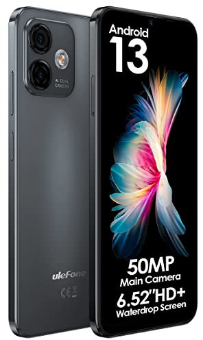 Ulefone Android 13 Mobile Phone Unlocked NOTE 16 PRO, Up to 16GB RAM+128GB ROM, 50MP+8MP Camera, DUAL SIM-Free Smartphone, 6.52'' HD+ Screen, 4400mAh Battery, Fingerprint+Face Unlock GPS Black