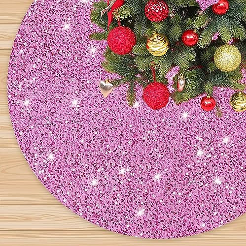 Gonna per albero di Natale rosa, 91 cm, con paillettes, copertura per albero di Natale in velluto unico, base per albero di Natale glitterata per alberi artificiali, gonna per albero di Natale