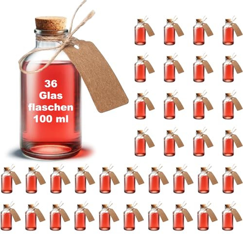 casavetro Lot de 36 petites bouteilles en verre de 100 ml de hauteur - 10 cm de haut - Décoration de table pour mariage - Cadeaux d'invités