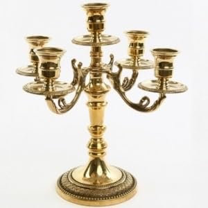 Messing ANTIK Kerzenständer Kerzenleuchter 5 Flammen Gold 27 cm Massiv Kandelaber Gedeckte Tisch Tischleuchter Armleuchter 00583